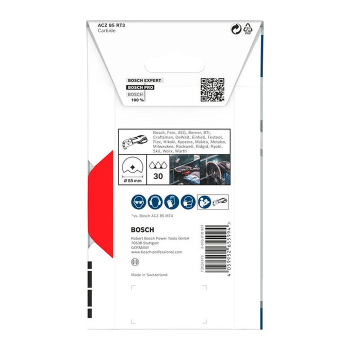 Lưỡi cắt rung Bosch ACZ 85 RT3 dùng cho gạch tường, mạch hồ bề rộng lưỡi 85mm, chuẩn Starlock (mã số 2608669120)