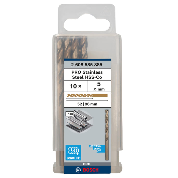 Hộp 10 mũi khoan Inox HSS-Co Bosch đường kính từ 1mm - 7.5mm, đuôi trơn (Tiêu chuẩn DIN 338)