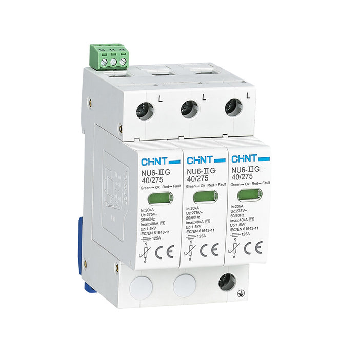 Thiết bị chống sét lan truyền Chint NU6-II G series. Tiêu chuẩn CE, RoHS và CB
