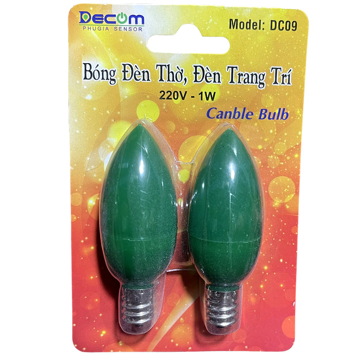 Vỉ 2 bóng đèn led quả nhót Decom DC-09, công suất 1W, chuôi đèn E12