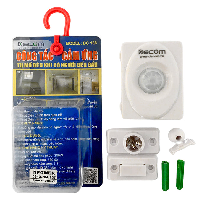Công tắc cảm ứng hồng ngoại gắn tường Decom DC-168 có thể xoay