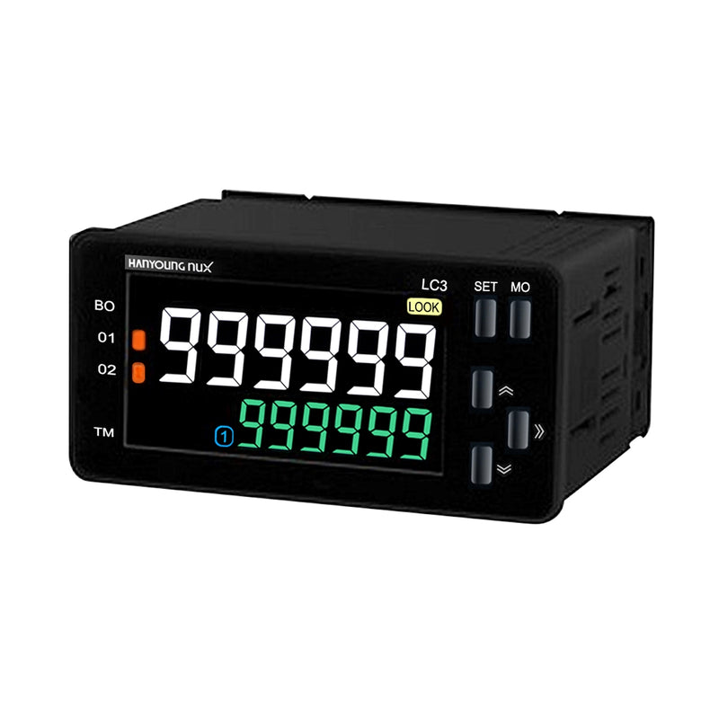 Bộ đếm số và định thời gian màn hình kỹ thuật số Hanyoung Nux LC Series. Tiêu chuẩn CE, KC, IP66