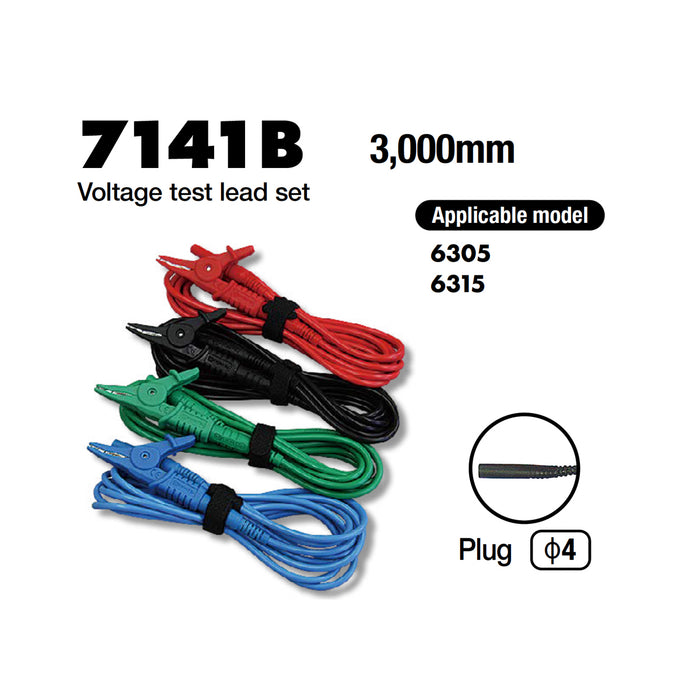 Bộ 4 dây đo kẹp cá sấu Kyoritsu 7141B dài 3000mm, giắc cắm 4mm