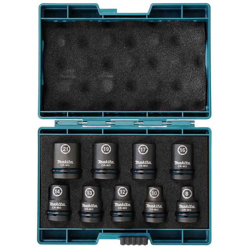 Bộ đầu tuýp 9 chi tiết cốt 1/2 inch Makita E-16570 kích thước từ 8mm-21mm, thép Cr-Mo ( Cấp 3 sao )