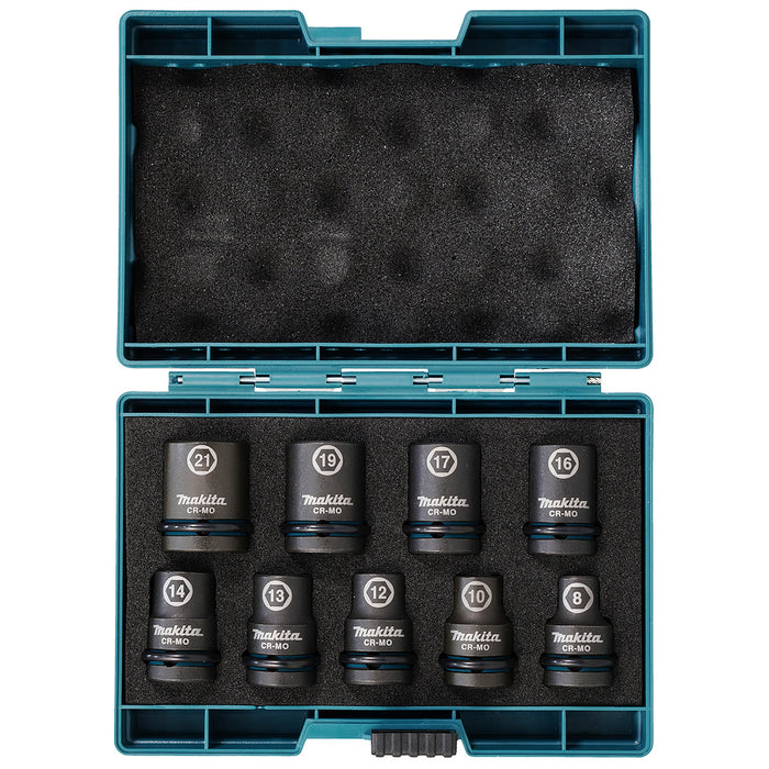 Bộ đầu tuýp 9 chi tiết cốt 1/2 inch Makita E-16570 kích thước từ 8mm-21mm, thép Cr-Mo ( Cấp 3 sao )