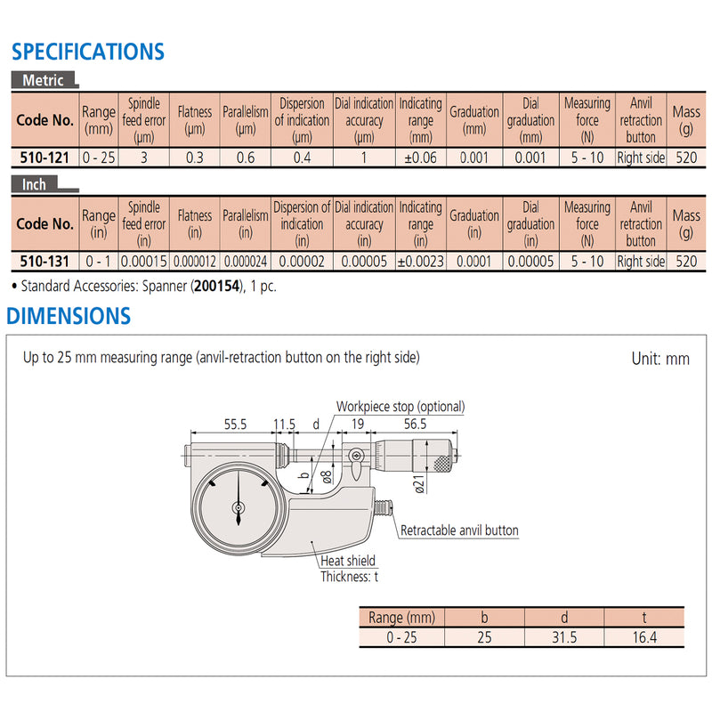 Panme Mitutoyo Series 510 - Indicating Micrometers | Panme tích hợp đồng hồ chỉ thị