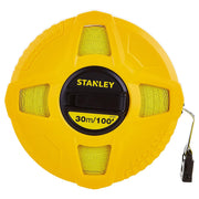 Thước dây cuộn sợi thủy tinh Stanley Fiberglass Long Tape STHT34262-8 vỏ nhựa ABS màu vàng, lưỡi in 2 mặt 2 màu có tay quay gập gọn