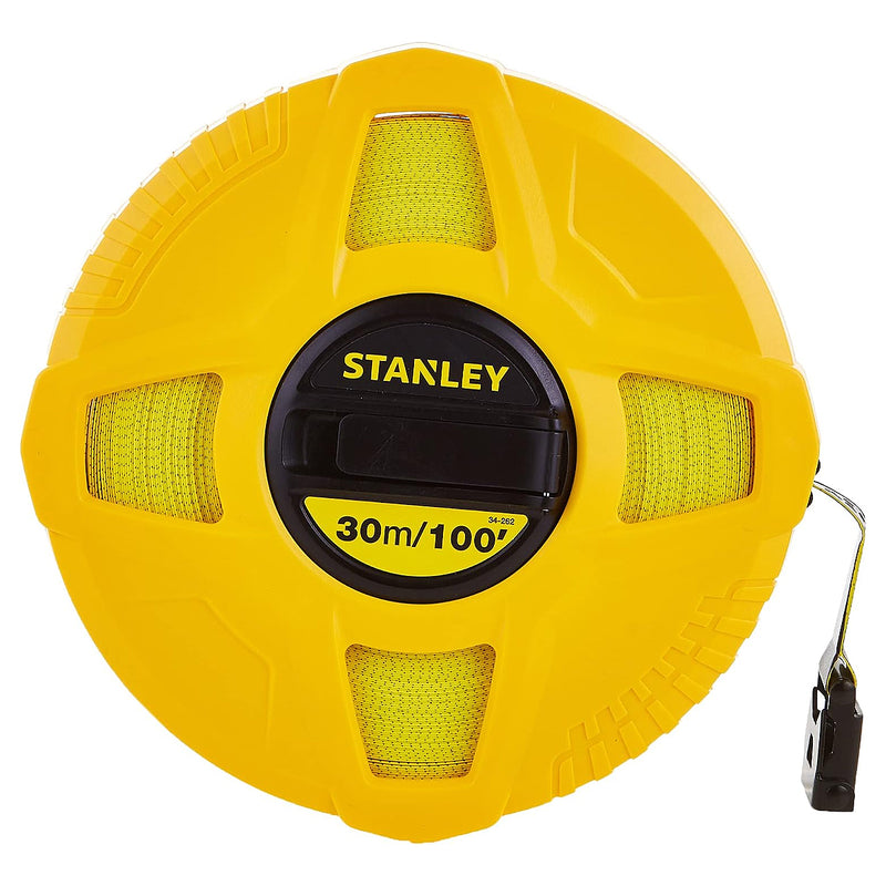 Thước dây cuộn sợi thủy tinh Stanley Fiberglass Long Tape STHT34262-8 vỏ nhựa ABS màu vàng, lưỡi in 2 mặt 2 màu có tay quay gập gọn