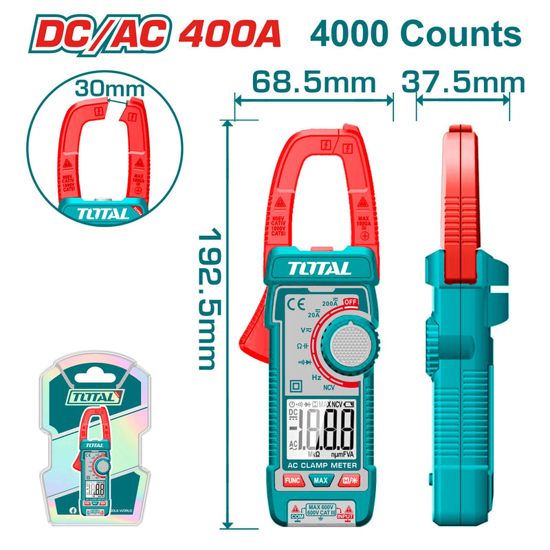 Ampe kìm đo dòng DC/AC kỹ thuật số Total TMT762002 True RMS, dải đo 4A - 400A