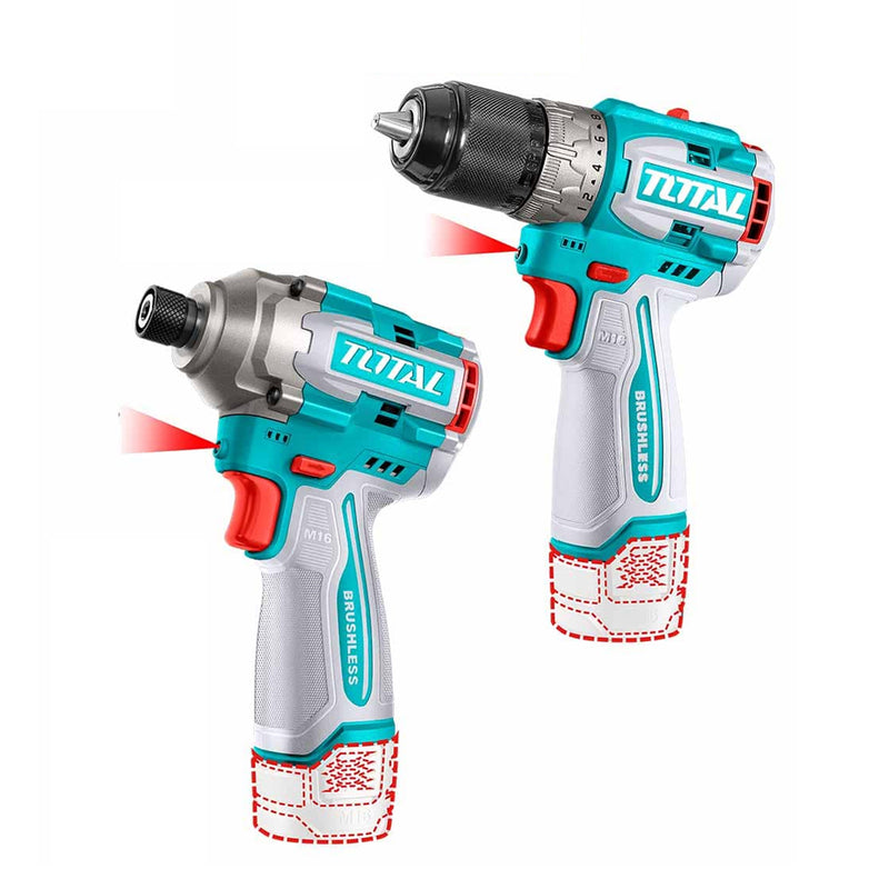 Bộ combo máy khoan và máy siết vít không chổi than dùng pin 16V Total TOSLI240968