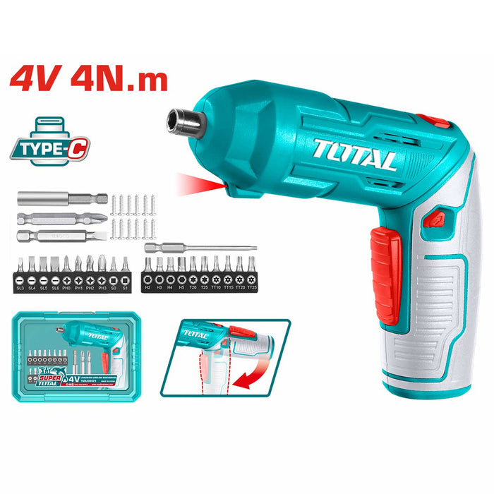 Máy siết vít gập dùng Pin Lithium 4V Total TSDLI04425, đuôi lục giác 1/4 inch