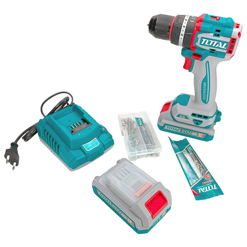 Máy khoan búa không chổi than dùng Pin 20V, đầu kẹp 13mm Total