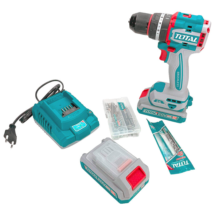 Máy khoan búa không chổi than dùng Pin 20V, đầu kẹp 13mm Total