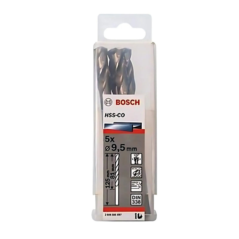 Hộp 5 mũi khoan Inox HSS-Co Bosch đường kính mũi từ 8mm - 13mm, đuôi trơn (Tiêu chuẩn DIN 338)