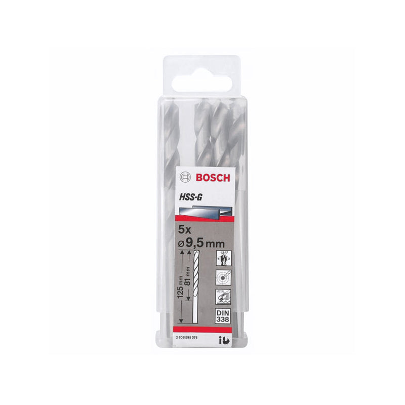 Hộp 5 mũi khoan sắt HSS-G Bosch đường kính mũi từ 8mm - 13mm, đuôi trơn (Tiêu chuẩn DIN 338)