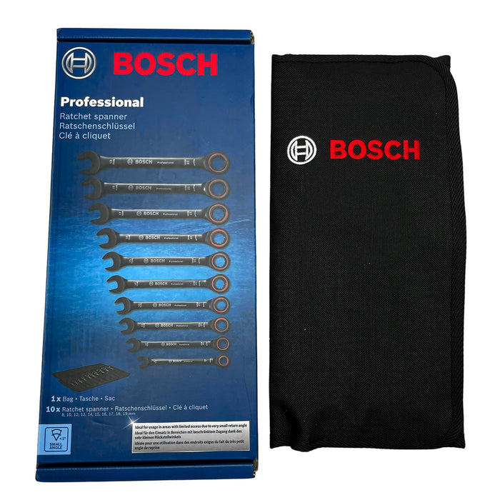 Bộ 10 cờ lê vòng miệng tự động Bosch 1600A016BU kích thước 8mm - 19mm, vật liệu thép đen