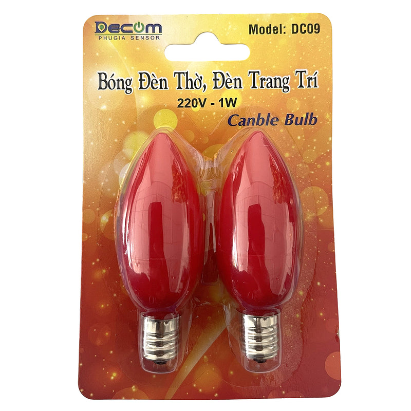 Vỉ 2 bóng đèn led quả nhót Decom DC-09, công suất 1W, chuôi đèn E12
