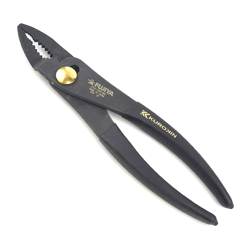 Kìm đa năng mỏ cong, có khớp trượt Fujiya 210-190-BG Kurokin-Series, kích thước 193mm, khả năng cắt dây sắt mềm tối đa Ø2.0mm. Tiêu chuẩn RoHS