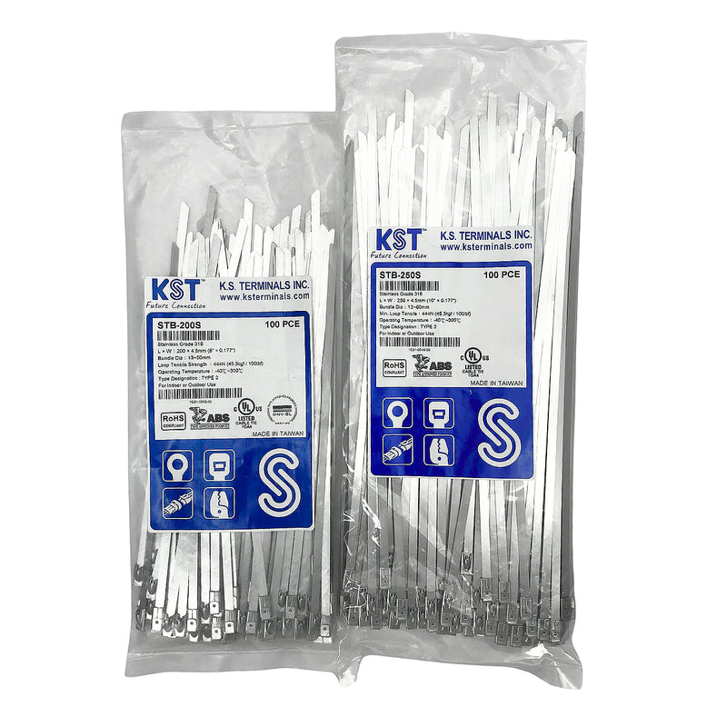 Dây rút Inox 316 KST cao cấp, không bọc nhựa (Uncoated), loại bi gài (Ball-lock), bản size S rộng 4.5mm, dài từ 125mm - 1050mm