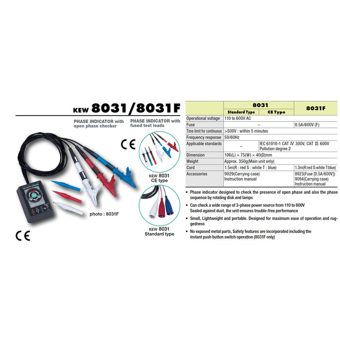 Thiết bị kiểm tra pha Kyoritsu Kew 8031 dải điện áp từ 110V - 600V