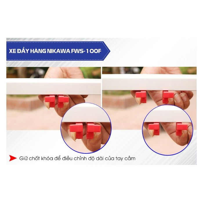 Xe đẩy hàng Nikawa FWS-100F, tải trọng 100kg, kích thước mặt sàn 680mm x 410mm, tay cầm có thể điều chỉnh