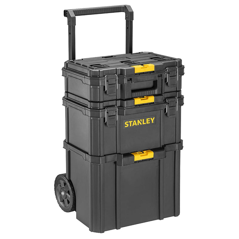 Hệ thùng đựng dụng cụ 3 tầng Stanley STST83319-1 bánh xe 7 inch bọc cao su kèm tay kéo telescopic và chốt Auto-Lock