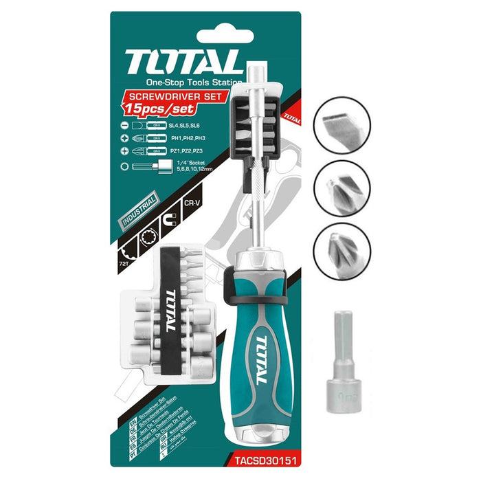 Bộ tua vít 15 chi tiết Total TACSD30156