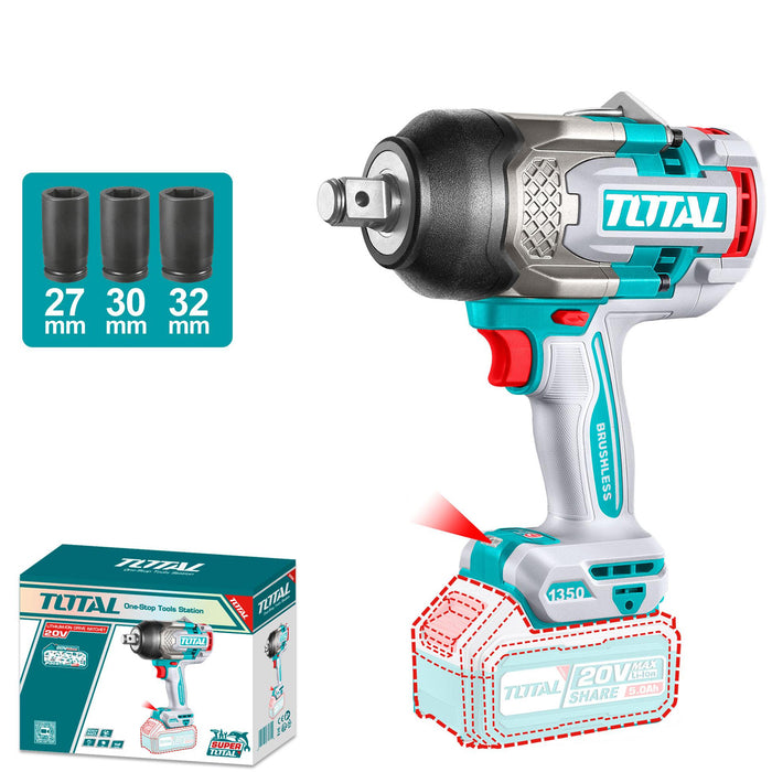 Máy siết bu lông cốt 3/4 inch không chổi than dùng Pin 20V Total