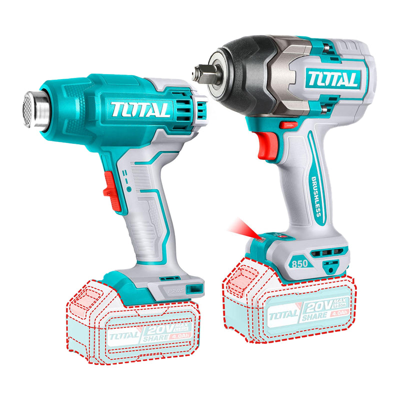 Bộ combo máy siết bu lông và máy thổi nhiệt Total TOSLI240489 dùng Pin 20V