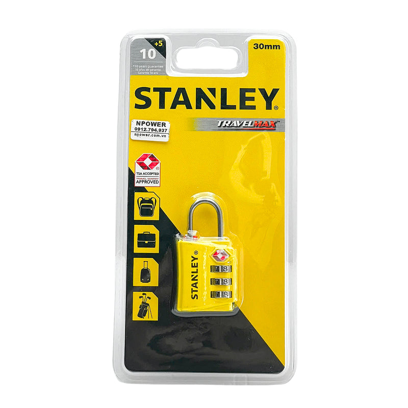 Ổ khóa số STANLEY 3 cọc số,  kích thước 30mm, càng khoá mỏng