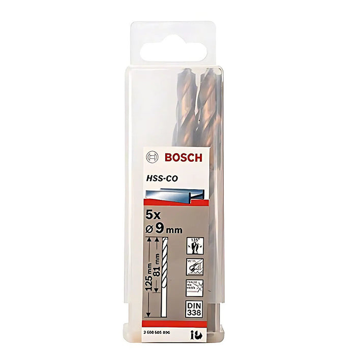 Hộp 5 mũi khoan Inox HSS-Co Bosch đường kính mũi từ 8mm - 13mm, đuôi trơn (Tiêu chuẩn DIN 338)