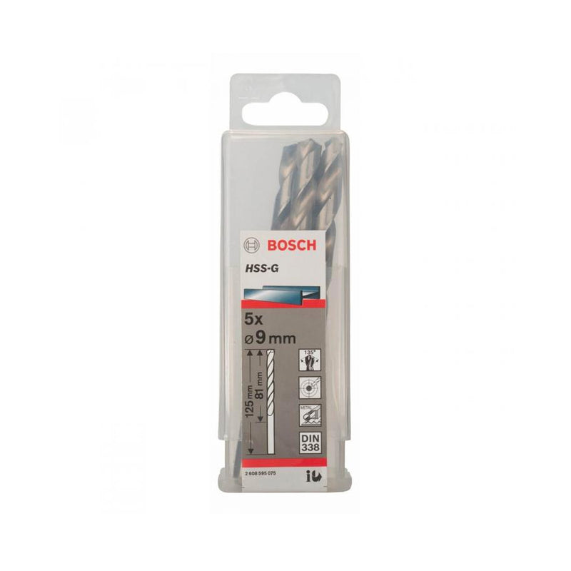 Hộp 5 mũi khoan sắt HSS-G Bosch đường kính mũi từ 8mm - 13mm, đuôi trơn (Tiêu chuẩn DIN 338)