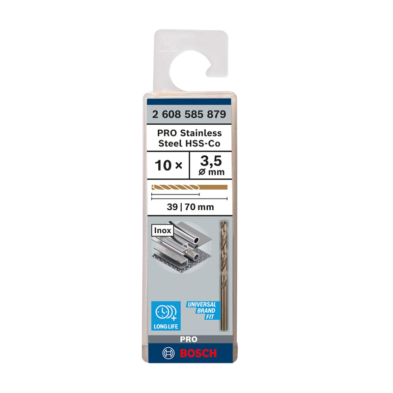 Hộp 10 mũi khoan Inox HSS-Co Bosch đường kính từ 1mm - 7.5mm, đuôi trơn (Tiêu chuẩn DIN 338)