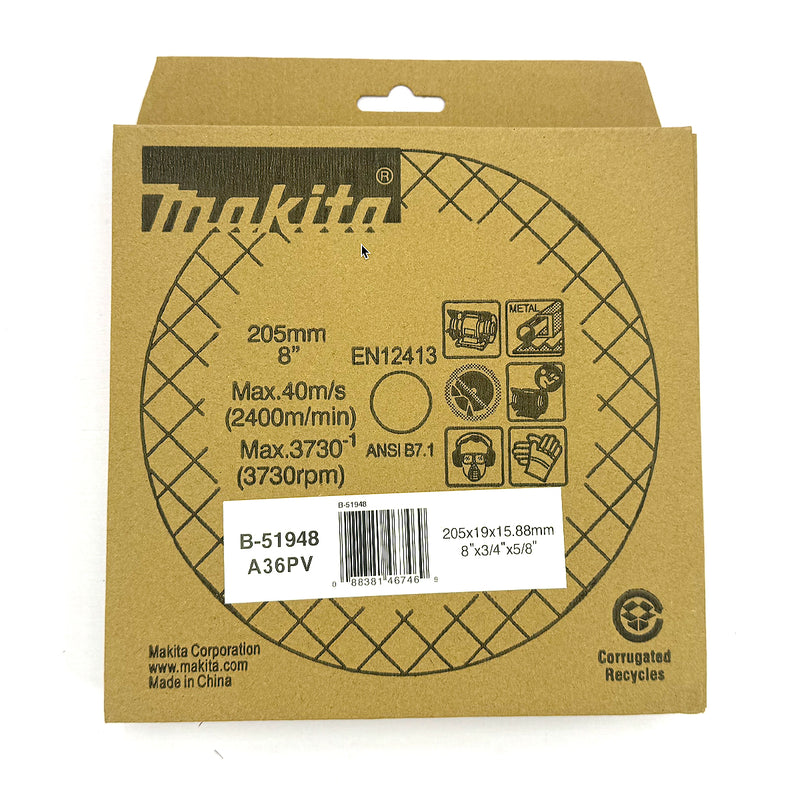 Đá mài kim loại màu 205mm ( 8 inch ) Makita dày 19mm, lỗ cốt 15.88 ( 5/8 inch ) tương thích với máy mài 2 đá ( Cấp 3 sao )