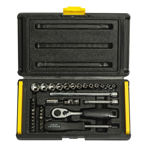 Bộ đầu tuýp 6 cạnh và mũi vặn vít cốt 1/4 inch 35 chi tiết Stanley 1-89-033 đựng trong hộp nhựa đen có khóa vàng