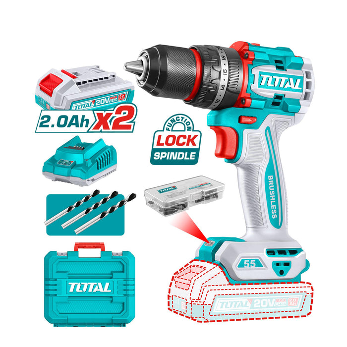 Máy khoan búa không chổi than dùng Pin 20V, đầu kẹp 13mm Total