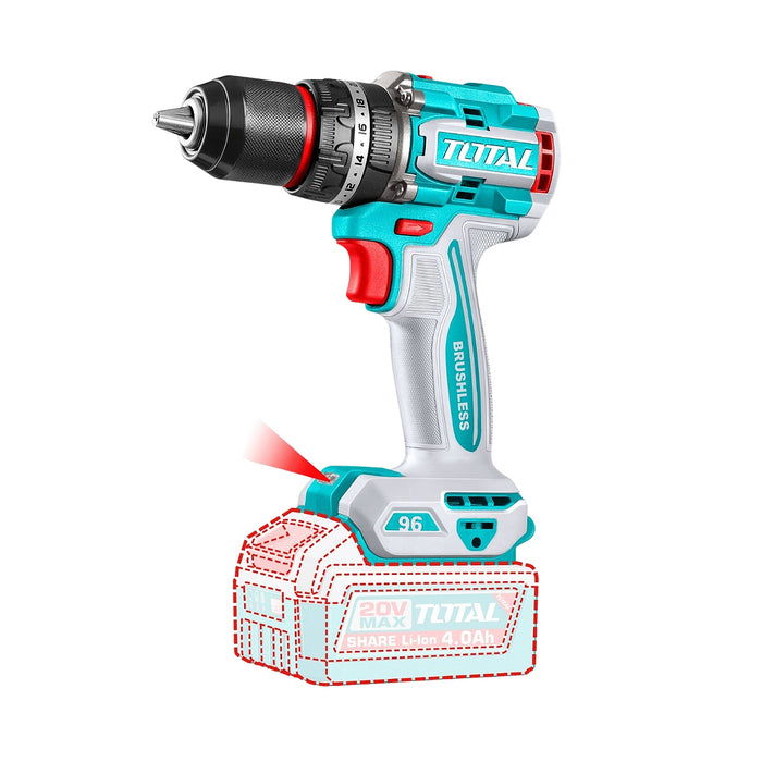 Máy khoan búa không chổi than dùng Pin 20V, đầu kẹp 13mm Total