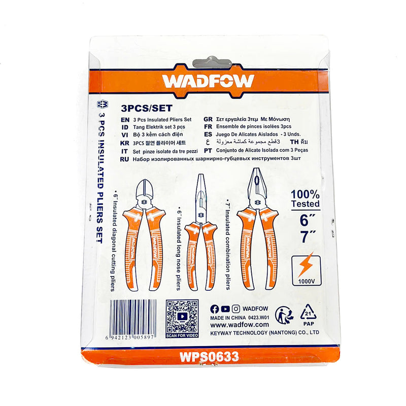 Bộ kìm cách điện 1000V 3 chi tiết Wadfow WPS0633