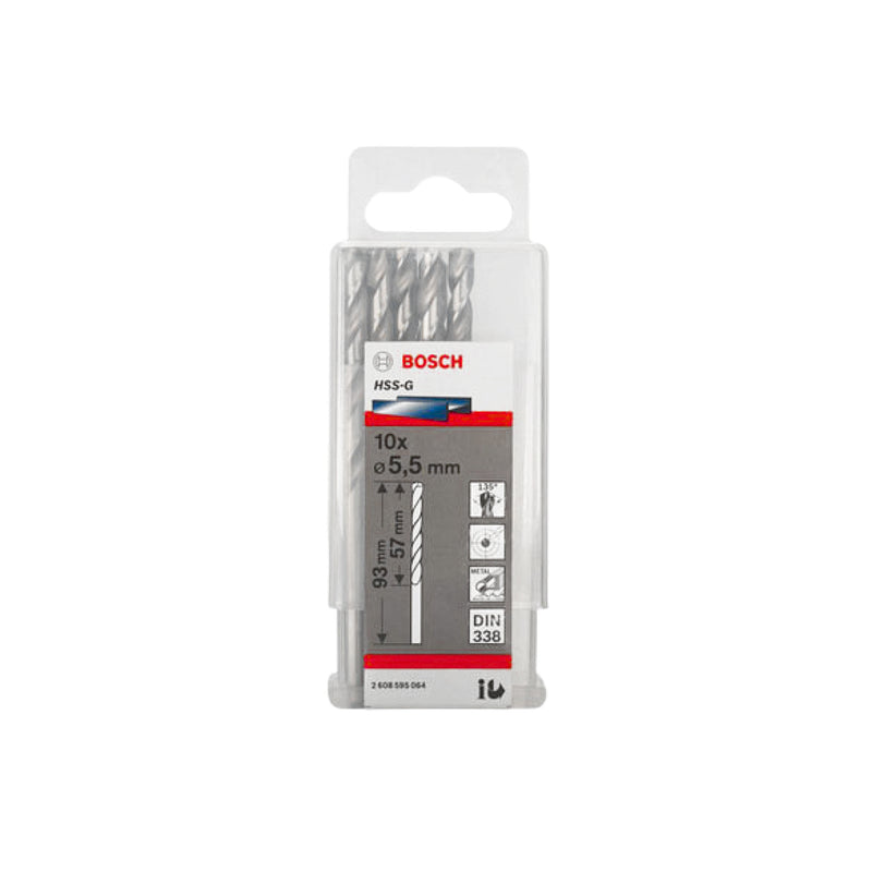 Hộp 10 mũi khoan sắt HSS-G Bosch đường kính từ 1mm - 7.5mm, đuôi trơn (Tiêu chuẩn DIN 338)