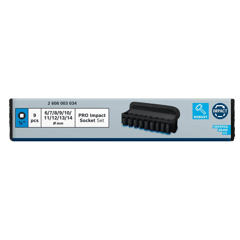 Bộ 9 đầu tuýp Bosch 2608003034 cốt 1/4 inch, dài 25mm