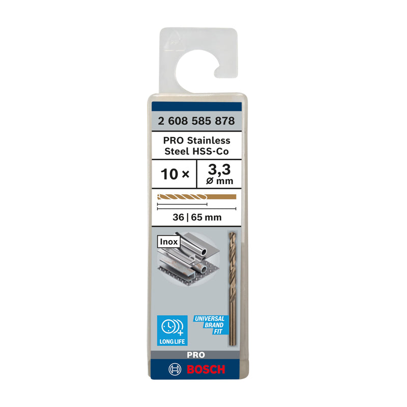 Hộp 10 mũi khoan Inox HSS-Co Bosch đường kính từ 1mm - 7.5mm, đuôi trơn (Tiêu chuẩn DIN 338)