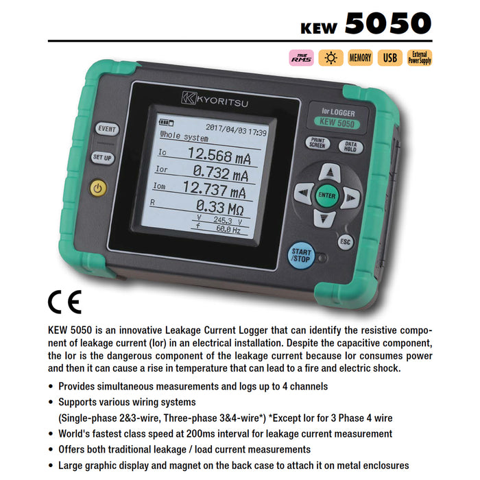 Thiết bị ghi dữ liệu dòng rò Kyoritsu True RMS, có cổng USB