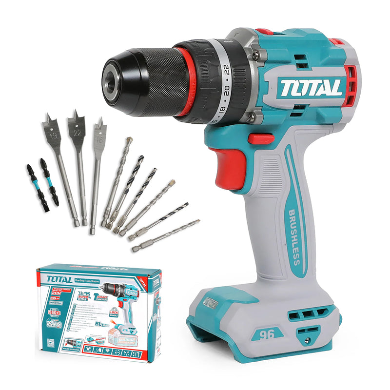 Máy khoan búa không chổi than dùng Pin 20V, đầu kẹp 13mm Total