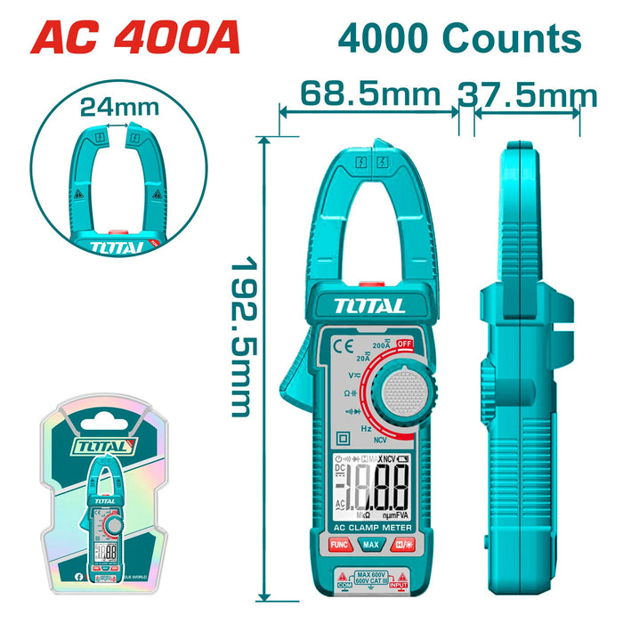 Ampe kìm đo dòng AC kỹ thuật số Total TMT762001 True RMS, dải đo 4A - 400A