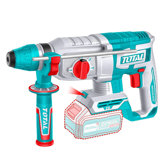 Máy khoan bê tông không chổi than dùng pin 20V Total TRHLI20268 đuôi kẹp SDS Plus (Chưa bao gồm Pin + sạc)