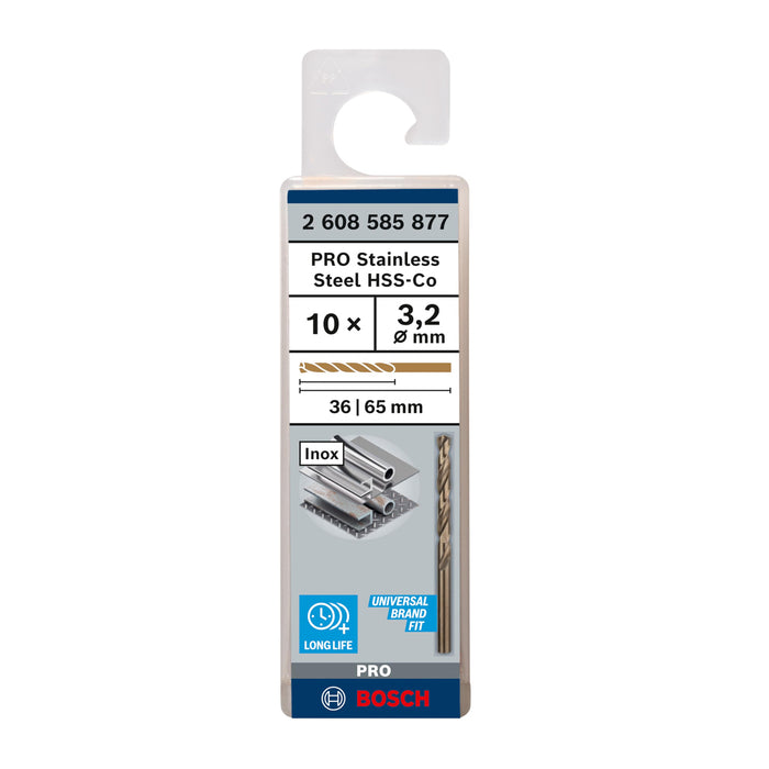 Hộp 10 mũi khoan Inox HSS-Co Bosch đường kính từ 1mm - 7.5mm, đuôi trơn (Tiêu chuẩn DIN 338)