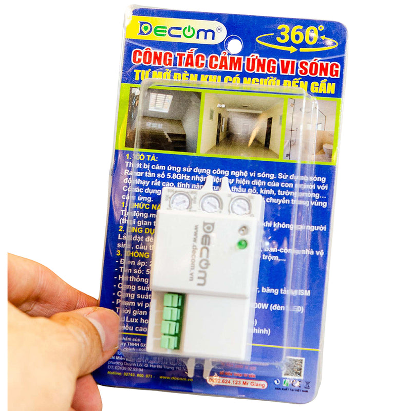 Công tắc cảm ứng vi sóng Decom DC-701H, kích thước 40mm x 60mm (loại tốt)