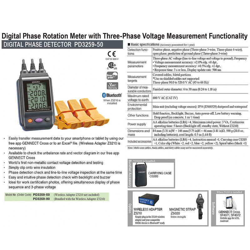 Thiết bị kiểm tra thứ tự pha kỹ thuật số Hioki PD3259