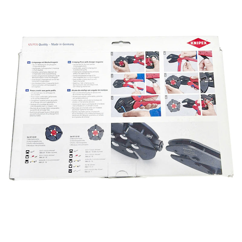 Kìm bấm cose đa năng, loại 3 ngàm bấm dòng MultiCrimp KNIPEX 97 33 01 chiều dài 250mm, khả năng bấm cose từ 0.25mm² - 6mm²