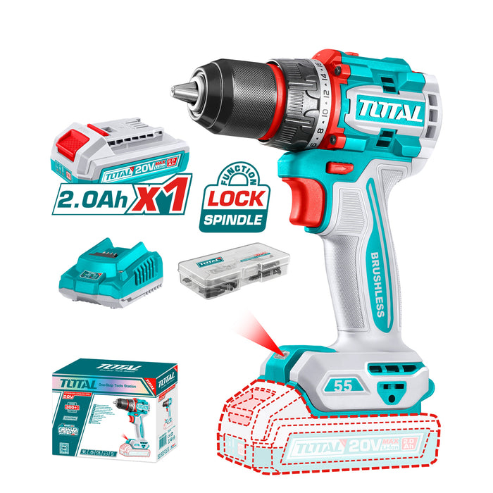Máy khoan, vặn vít không chổi than dùng Pin Lithium-ion 20V Total TDLI205582
